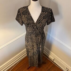 Ann Tjian for Kenar Black and Tan Geometric Maxi Wrap Dress